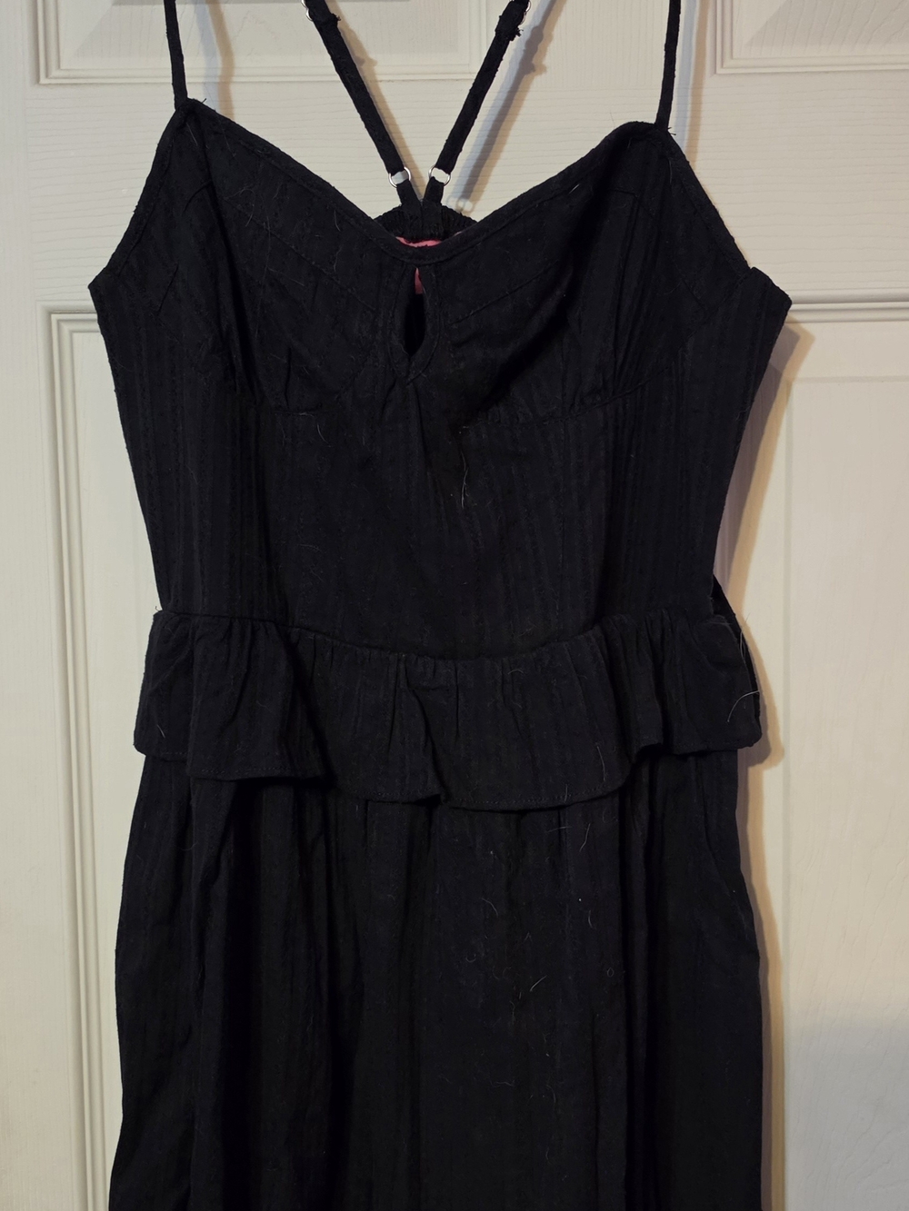 Betsey Johnson Black Ruffle-Trim Sundress with Spaghetti Straps